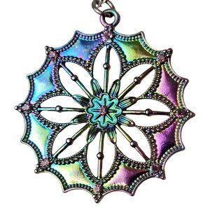 Iridescent Mandala Necklace Silver Tone Adjustable Chain Women Jewelry New Clasp